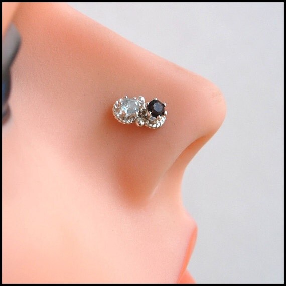 Double Bling Nose Ring Sterling Silver Handmade Nose Stud
