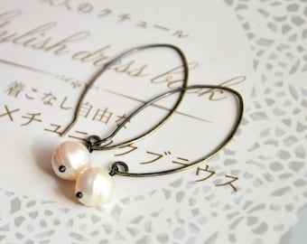 Silver Pearl Earrings - Oxidized Sterling Silver