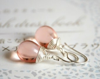 Pink Drops Earrings - Sterling Silver and Czech Glass