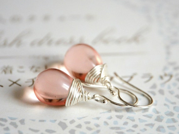 Pink Drops Earrings Sterling Silver and Czech Glass