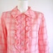 1960s Vintage Pink Origami Ruffle Shirt Dress - Medium to Large