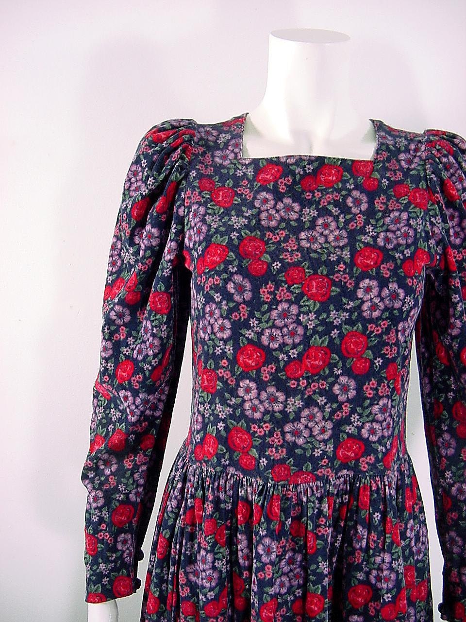 1980s Vintage Laura Ashley Floral Corduroy by BloomStreetVintage