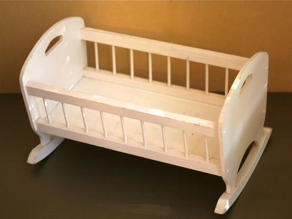 White Wooden Doll Crib Rocker newborn photo prop