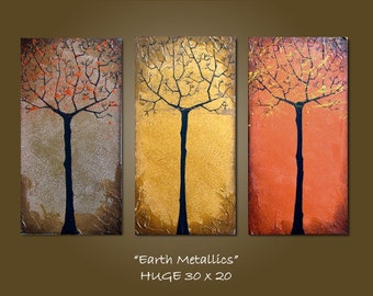 Custom Earth Metallics - 30 x 20, Textured Acrylic painting canvas, gallery wrapped ready to hang, ORIGINAL