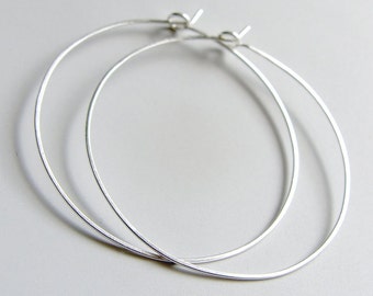 Hammered Flat Hoops Sterling Silver Hoop Earrings 2 inch
