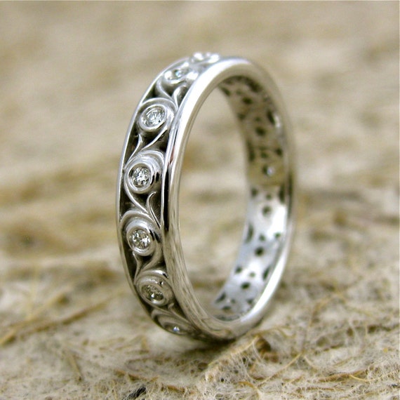 Diamond Wedding Ring in 14K White Gold with by SlowackJewelry