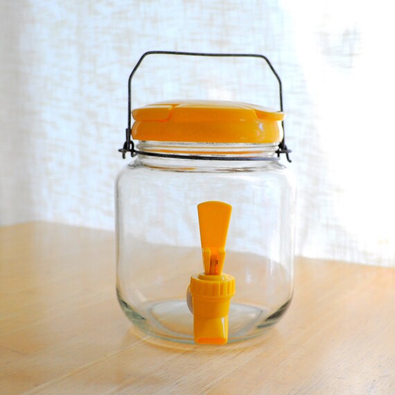 small glass iced tea jug mod yellow with spout by thecreekhouse