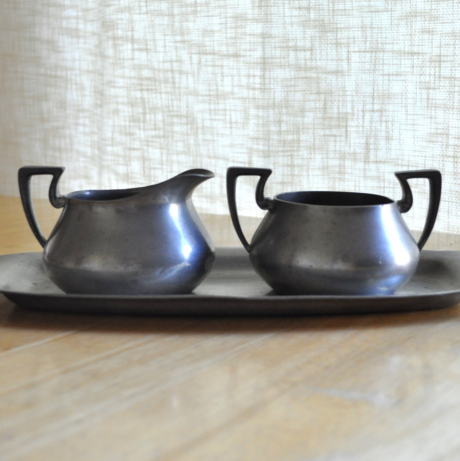 modernist pewter cream and sugar set 1932 mulholland