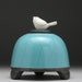 Ceramic Bird Jar, turquoise,Art pottery,raku jar, Small Pet urn, handmade,home decor