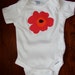 Red Poppy Unikko fabric applique on ORGANIC Gerber baby body suit onesie, 3-6 months, Finland