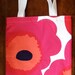 Red Pink Poppy Unikko Shopping Tote, lined, Finland, designer fabric, Maija Isola