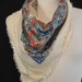 1970s White Paisley Cotton Fringe Square Scarf