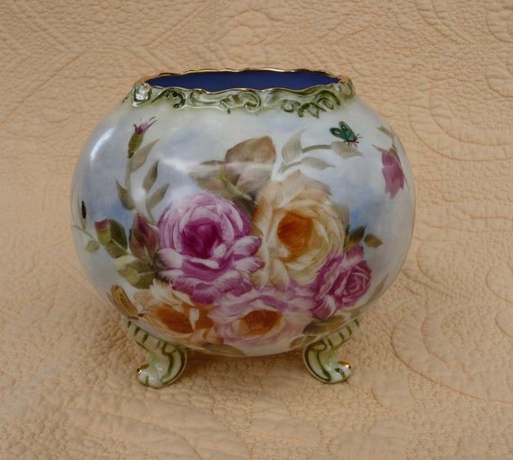 Porcelain Ball Vase with Roses and Butterflies