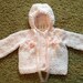 Handmade Knitted Rose hooded Baby Sweater with booties 3-6 Months