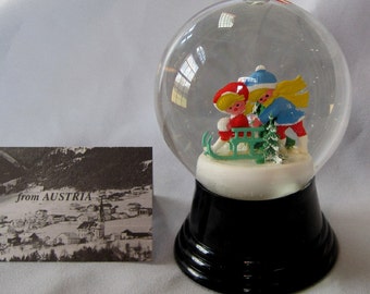 Vintage Austrian Perzy Glass Snowglobe Sledding Kids