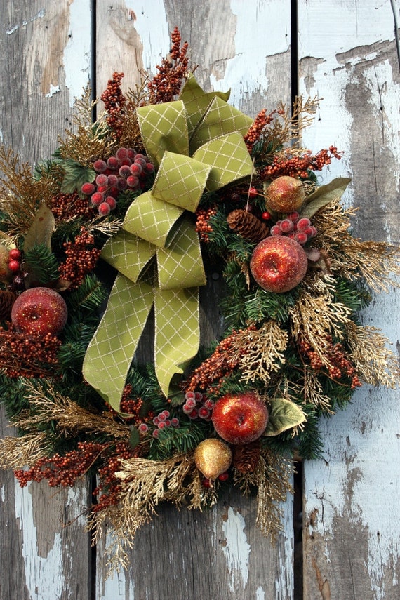 Christmas Wreath Sage Green Gold Cedar by sweetsomethingdesign