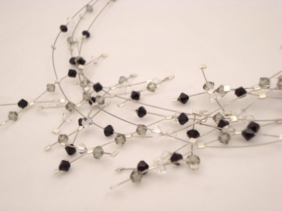 Black Tie - Fireworks Necklace - Swarovski crystal and silver