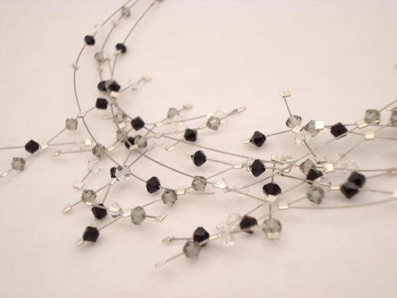 Black Tie - Fireworks Necklace - Swarovski crystal and silver