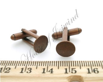 12 Pair (24 pieces) Cufflinks Backs Base with 10mm Glue Pad ANTIQUED COPPER