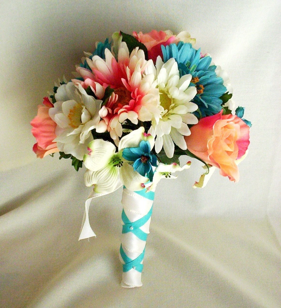 Beach Wedding Flower Package Teal Coral Custom Deposit for