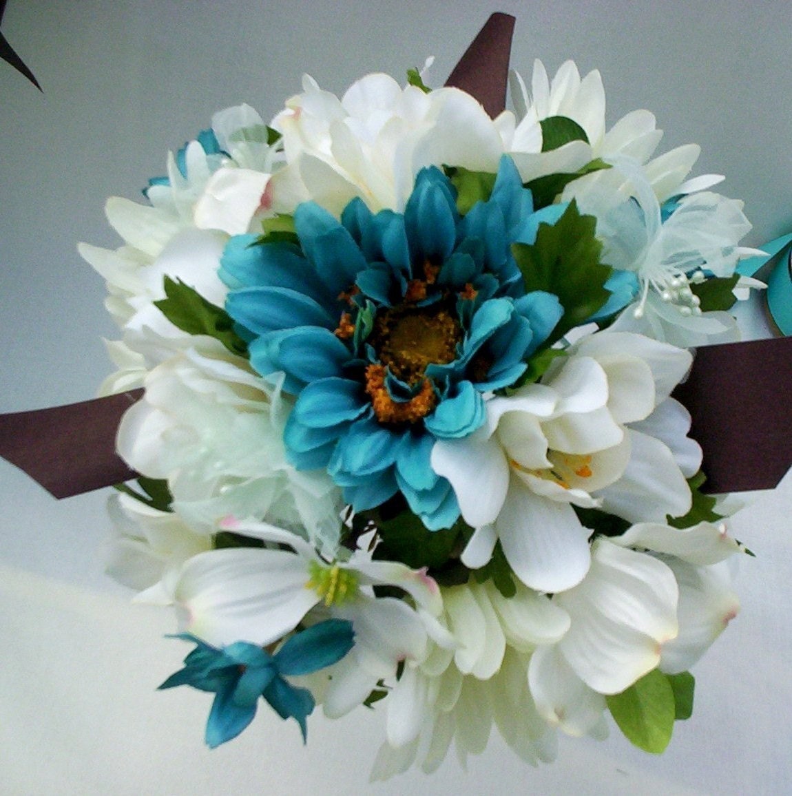 Turquoise Teal Silk Wedding Flowers Custom made to Order