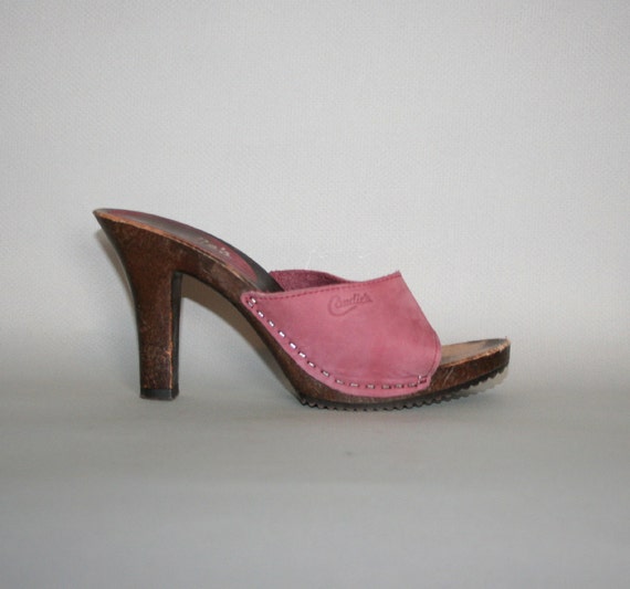 1980s CANDIES SANDALS / Dusty Berry Leather Platforms 6-6.5