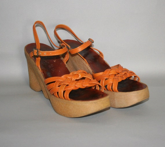 70s FAMOLARE PLATFORMS / Braided Leather Sandals 10-11