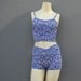 90s BIKINI PLAYSUIT / Blue & White Squiggle Short Set, xs-s