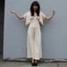 1970s JUMPSUIT / Wide Leg IVORY Playsuit with Ribbon Trim, xs-s