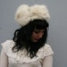 Vtg 80s FOX FUR HAT/ Fluffy White Arctic Fox & Leather Trapper Hat
