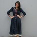 1970s GUNNE SAX / Dark Denim & Floral Midi Dres, xs-m