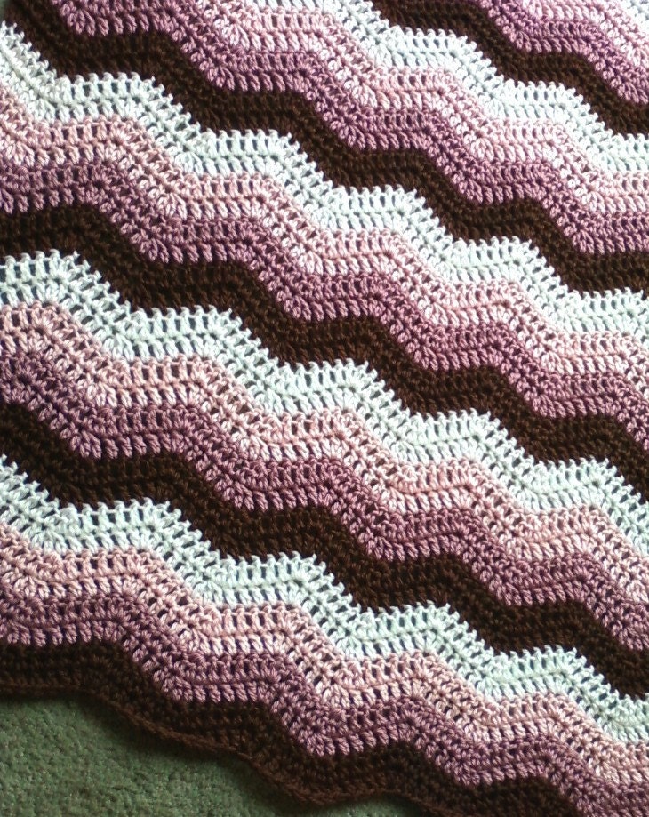 Crocheted Chevron Ripple Baby Blanket Lap Afghan Chocolate