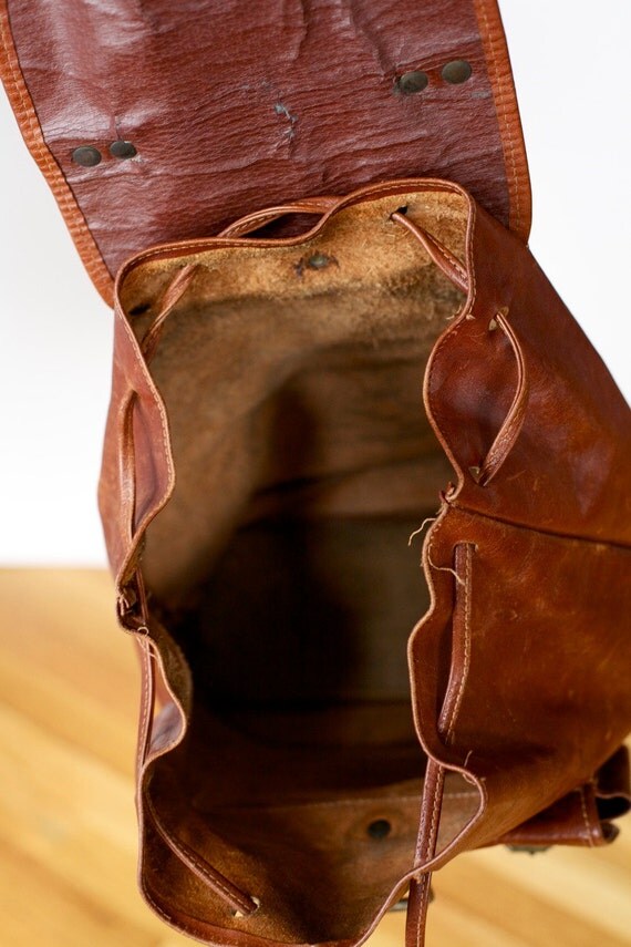 Vintage Backpack . Brown Leather Satchel . Made in Italy