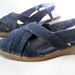 Size 7 1/2 . Denim Mini Wedge. vntg 80's Classique Sport / Sling Back Comfort