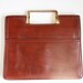 Vintage 1970's Purse . Leather - Cognac Brown Square Tote. Metal Handles