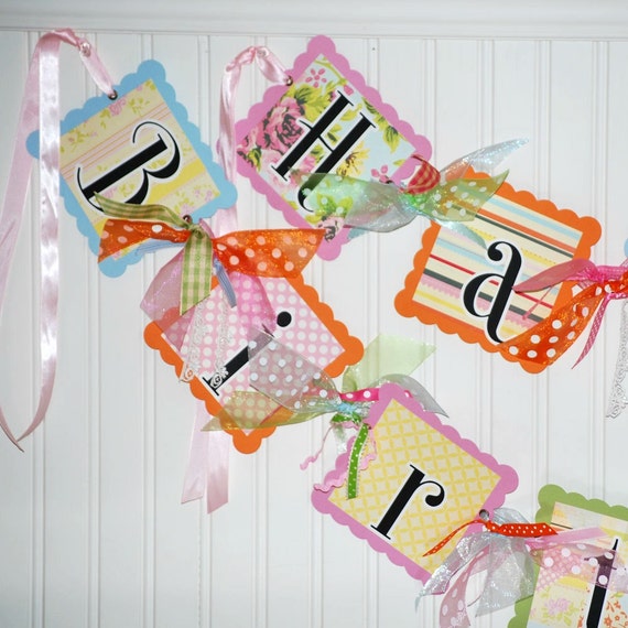 Items similar to SHABBY CHIC Birthday Banner FLORAL Party Sign ...