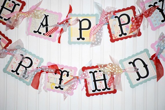 French Country Happy Birthday Banner Shabby Chic Paris Ready