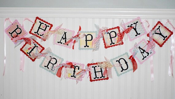 French Country Happy Birthday Banner Shabby Chic Paris Ready