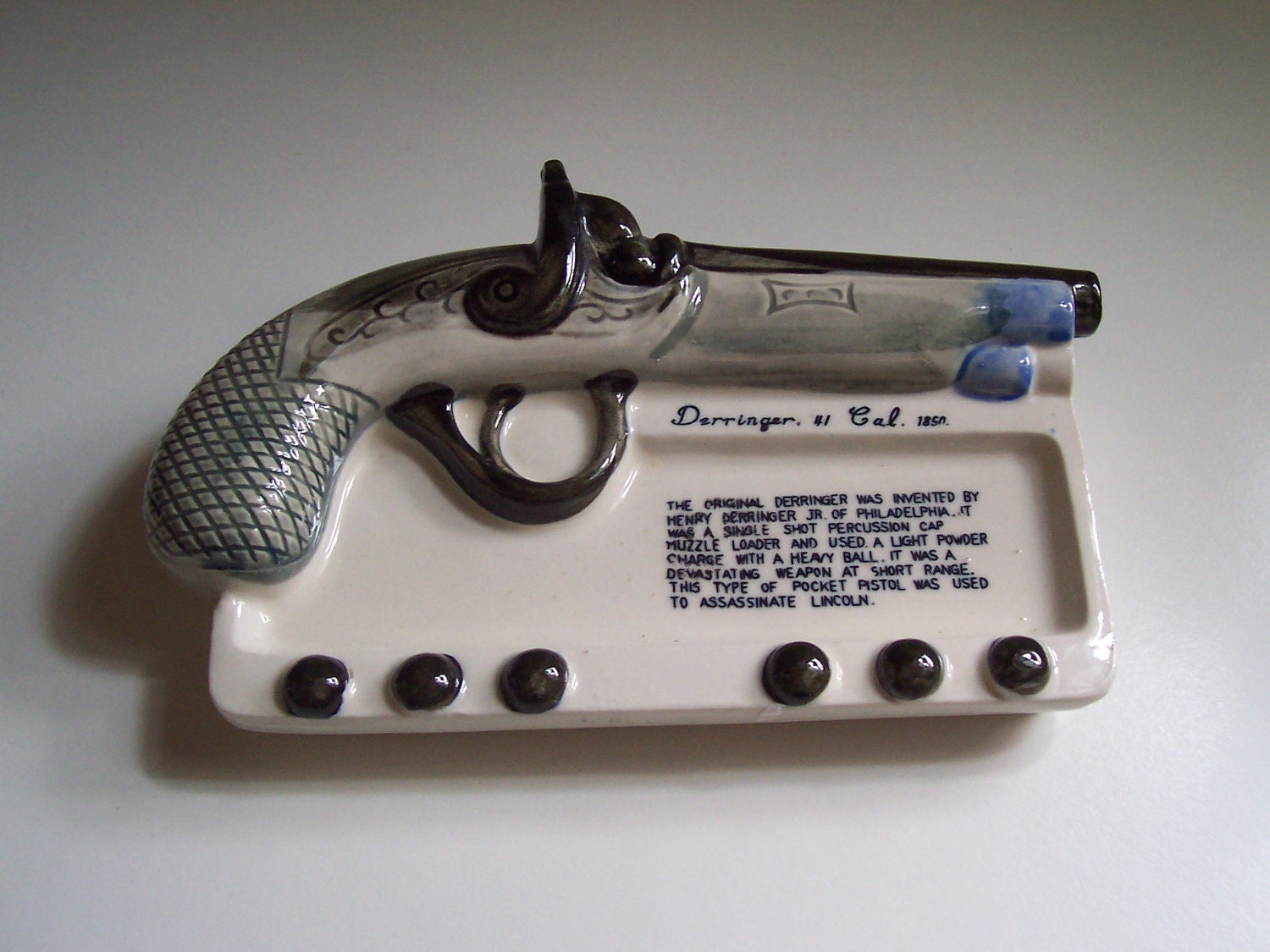 Vintage antique ceramic Derringer pistol gun ashtray
