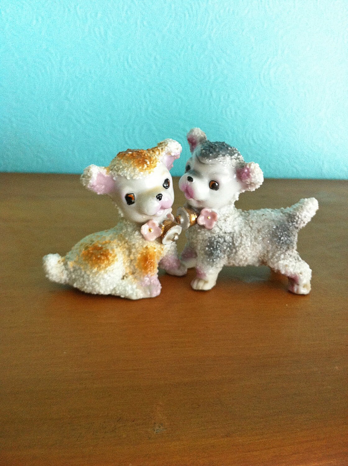 Vintage Japan Spaghetti Trim Dog Figurines