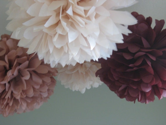 Rum Raisin - 5 Tissue Paper Pom Poms- Flower DIY Decor Kit - Christmas Shabby Chic and Feminine Il_570xn