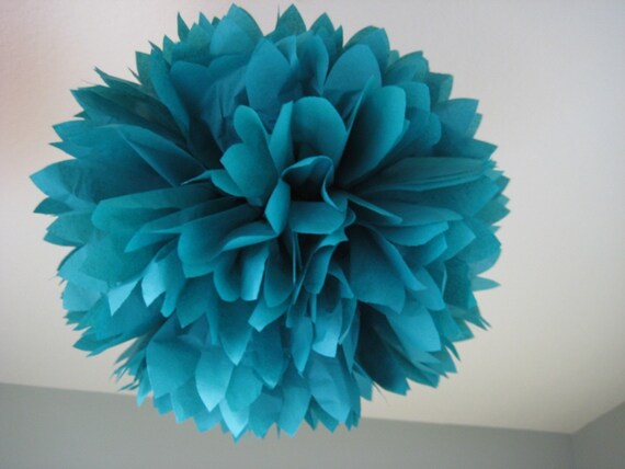 Teal - 1 Tissue Paper Pom Pom - DIY Decor Kit - Peacock Blue - Cake Backdrop Il_570xn