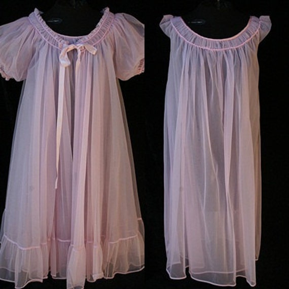 Vintage 50s 60s Pink Double Nylon Chiffon Babydoll By Mom24kids