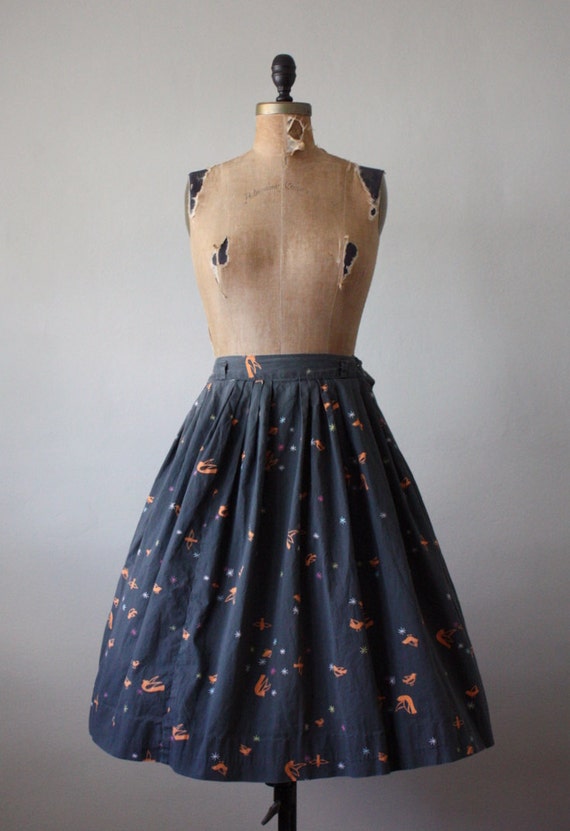 bird print circle skirt vintage 1950's songbird circle