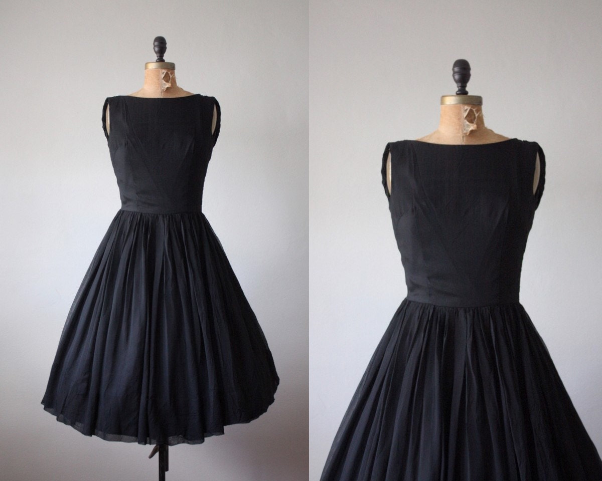 1950's dress vintage black chiffon party dress