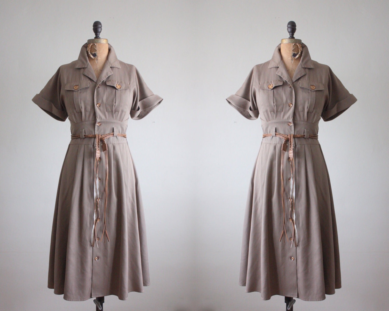 trench dress classic vintage safari khaki dress by 1919vintage