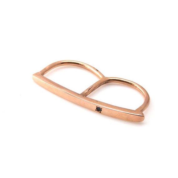Double Bar Ring with 2mm Sapphire in Rose Gold