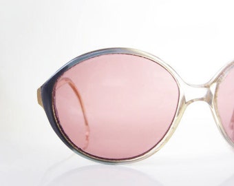 SALE Vintage TURA Round 1960s Sunglasses Glasses Eyeglasses 60s Womens PARIS Ladies Blue Black