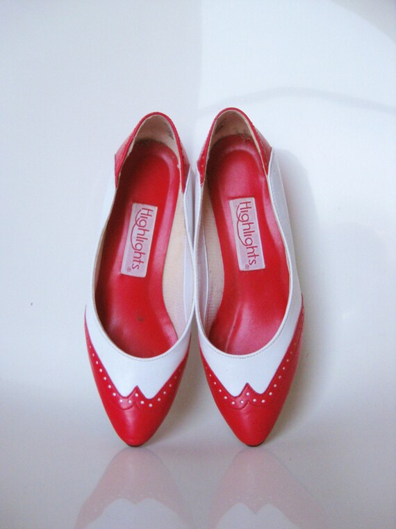 Vintage MAD MEN Ruby Red Spectator High Heel 5 Shoes Pumps