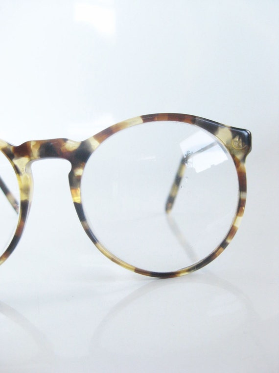 Vintage ROUND Olive Green Eyeglasses Glasses TORTOISESHELL